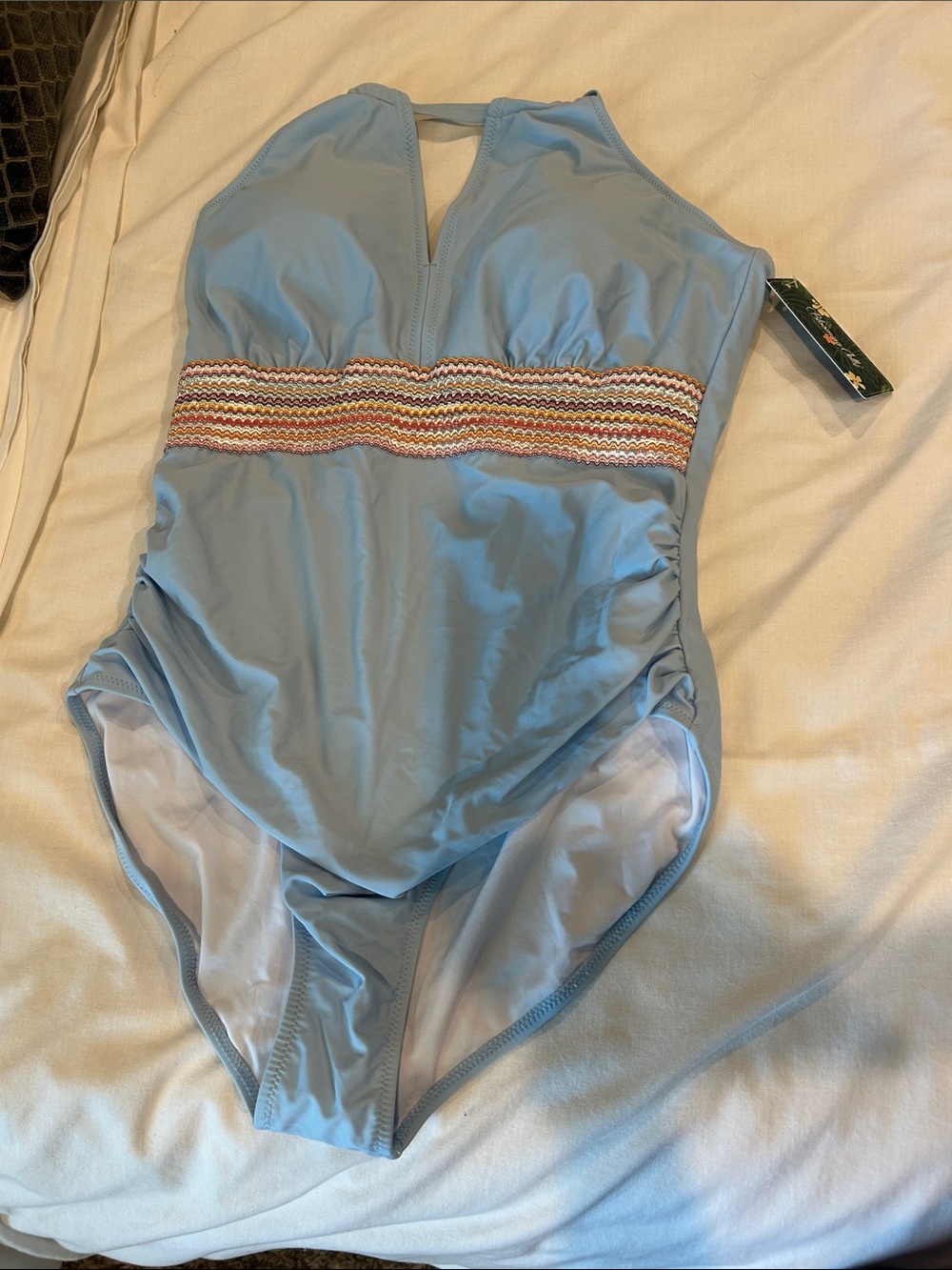 Light Blue One-Piece Swimsuit with Smocked Waistband